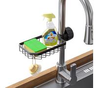 LONIN Sponge Holder Over Faucet Kitchen Sink Caddy Organizer, Stainless Steel Detachable Hanging Faucet Drain Rack for Bathroom, Scrubbers, Soap, (Black)