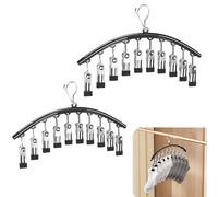 LoNinLoAn 2 Pack Hat Hangers for Closet, Cap Organizer Racks, Sock Hangers for Drying, Stainless Steel Laundry Drying Rack, Windproof Drying Rack with 10 Large Clips for Closet Storage (Black)