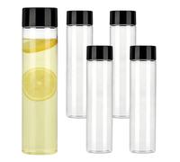 LoNinLoAn 450ML PET Plastic Juice Bottle with Lids, 5Pcs Empty Sensory Bottles, Reusable Drink Bottles Containers with Wide Mouth for Water, Iced Coffee, Smoothies, Milk