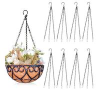 LoNinLoAn 8Pcs Hanging Basket Chains, 3 Point Hanging Chain with Hooks, Black Hanging Plant Pot, Metal Replacement Chain for Hanging Basket Bird Feeder Flower Pots-40CM