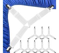 LoNinLoAn 8Pcs Triangle Bed Sheet Clips, Bed Sheet Holder Corner Straps, Adjustable Bed Bands Fasteners, Bedsheet Holder with Heavy Duty Grippers for Bed Sheet Sofa Cushion-White