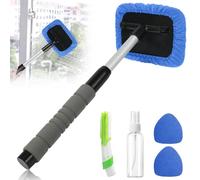 LoNinLoAn Car Windscreen Cleaner, Windscreen Cleaner Inside, Car Window Cleaner with 2 Microfiber Pads and 1 Spray Bottle 1 Microfiber Brush, 180 Degree Rotating Head, Blue