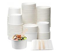 LoNinLoAn Paper Ice Cream Cups 60 Pcs 3 Oz Disposable White Paper Dessert Containers with Wooden Spoons, Perfect for Sundae, Frozen Yogurt, Pudding, Jelly