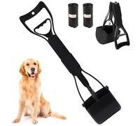 LoNinLoAn Portable Pet Dog Pooper Scooper 45cm Foldable Poop Scooper with Long Handle Waste Picker with 2 Rolls Poop Bag for Pet Dogs and Cats, Outdoor Yard Grass Gravel(Black)