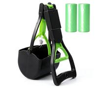 LoNinLoAn Portable Pet Dog Pooper Scooper 45cm Foldable Poop Scooper with Long Handle Waste Picker with 2 Rolls Poop Bag for Pet Dogs and Cats, Outdoor Yard Grass Gravel (green)