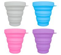 LoNinLoAn Silicone Foldable Cups, 4 Pcs Collapsible Cups with Lid, BPA Free Reusable Collapsible Travel Mugs for Picnic, Camping, Outdoor Hiking Travel(Grey, Blue, Pink, Purple)