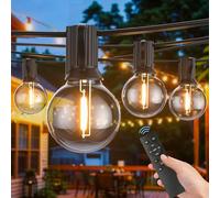 LONIUTO Festoon Lights Outdoor, 15M Christmas String Lights Mains Powered, 25+2 G40 Shatterproof Bulbs, Connectable Waterproof Garden Fairy Light with RF Remote/Timer/3 Modes for Outside Party Patio