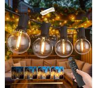 LONIUTO Festoon Lights Outdoor, 30M Christmas String Lights Mains Powered, 50+2 G40 Shatterproof Bulbs, Connectable Waterproof Garden Fairy Light with RF Remote/Timer/3 Modes for Outside Party Patio
