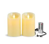 Lonkenn Ivory LED Candles, Rechargeable with Remote Control, Flameless Flickering, Outdoor, USB Charging Cable Included (15 cm - 2 Pack)