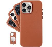 LONLI - For iPhone 15 Pro - European Genuine Pebble Leather Phone Case with Aluminium Camera Frame [Compatible with Magsafe] - Firestone