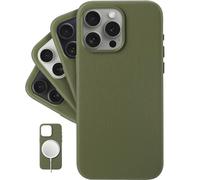LONLI - for iPhone 15 Pro - European Genuine Pebble Leather Phone Case with Aluminium Camera Frame [Compatible with Magsafe] - Mountain Tree