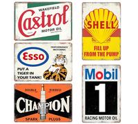 Lonmo Art Metal Signs Retro Set of 5 Car Motorcycle Oil Vintage Metal Sign Petrol Metal Retro Poster Garage Workshop Gas/Engine Oil Sign Nostalgia Decorative Bar Wall Decoration (20 x 30 cm)