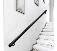 Lonmrrton 1m 1.5m 1.8m 2m 2.4m 3m 3.6m 4m Black Stairs Bannister Rail Wall Mount Round Pipe Staircase Handrail Corridor Support Rods For Elderly/Children, Complete Set(6ft/180cm)