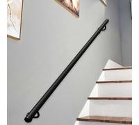Lonmrrton 1m 1.5m 2m 2.5m 3m Bannister Rail for Stairs, Black Wrought Iron Stair Railing with Installation Kit, Non-Slip Metal Staircase Handrail for Home Corridor Loft Patio(8.2ft/250cm)