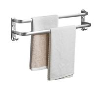 Lonmrrton Aluminium Towel Rails, Double Layer Bath Towel Holder Wall Mounted Towel Rod Silver with Hook Towel Rack, 40cm 50cm 60cm Optional (Size : 50cm)