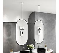 Lonmrrton Bathroom Oval Mirror with LED Light and Metal Framed, 40x60cm 40x70cm 50x60cm 50x70cm Black Ceiling Mounted Mirror Hanging Vanity Make-up Mirror(50cmx70cm)