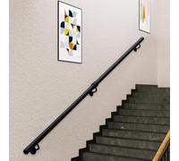 Lonmrrton Black Handrails for Stairs, 15ft 14ft 12ft 10ft 8ft 7ft 5ft Anti-Slip Banister Rail Support Kit, Wall Mounted Staircases Railing Metal Galvanized Iron Safety Grab Bar(9.2ft/280cm)