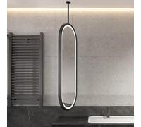 Lonmrrton Large Metal Frame Oval Mirror - Ceiling Hanging Mirror with LED Lights - Bathroom Vanity Makeup Mirrors with 3 Color Dimmable - Boom Can be Customizable(50cmx60cm)