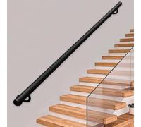 Lonmrrton Modern Staircase Handrail - 1m 1.5m 2m 2.5m 3m Stair Banister Railing with Wall Mounts - Black Galvanized Metal Safety Grab Bar for Indoor Outdoor Steps(7ft/210cm)