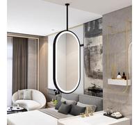 Lonmrrton Wall-Mounted Mirror with LED Light and Metal Framed - Ceiling Suspended Oval Mirror, Bathroom Vanity Mirror with Adjustable Brightness, Home Decor(50cmx60cm)