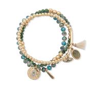 Lonna & Lilly Multi Row Gold Bead Stretch Bracelet with Matching Charms Including Hand of Fatima and Evil Eye