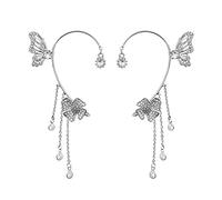 Lonnalee Shiny Zircon Butterfly Ear Clip, Drop Earrings, Tassel Style Non-Pierced Clips for Women and Girls - Jewelry Gift