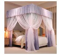 LONONE Stainless Steel Canopy Bed Frame Curtains Cozy Drape Bed Netting Canopy 4 Corners Post Canopy Bed Curtain for Bedroom Decoration,Purple,Queen