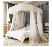 LONONE U-Shaped Rail Canopy Curtain Bed Frame Double Layer Mosquito Net Bed Frame Curtain Brackets Canopy Bed Frame Post Poles with Curtain for Bedroom Decoration,Brown,Queen