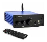 LONPOO Bluetooth Audio Amplifiers, 2.0 Channel Audio Frequency Amplifiers Mini Class D Integrated Amp for Bookshelf Speaker with Optical Port,Coaxial Jack,USB Playback,Aux-in,200 Watts RMS (Blue)