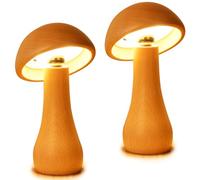 LONRISWAY 2 Pack Wooden Mushroom Lamp, Portable Cordless Small Lamp, Rechargeable Battery Operated Lamp,Stepless Dimming,Night Light for Birthday Gifts