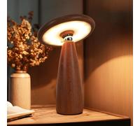 LONRISWAY LED Wood Portable Cordless Touch Switch Small Wooden Mushroom Lamp,Rechargeable Battery Operated, Stepless Dimming, 360 Degree Rotation Angle Adjustable Night Light