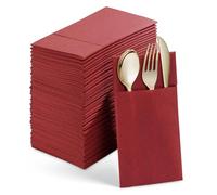 Lonrtesw 50PCS Disposable Dinner Napkins with Built-in Flatware Pocket,Prefolded Cloth Like Paper Napkins for Wedding Party Red Easy to Use About 40x40cm