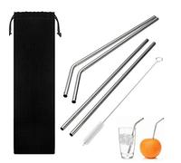 Lonrtesw Drinking Straws Reusable Stainless Steel Straws Set of 5, 2pcs 10.5 inch Bendy Straws+ 2pcs 10.5 inch Straight Straws+1pcs 9.5 inch Cleaning Brush