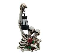 Lonrtesw Outdoor Skeleton Decor with Solar Lantern,Realistic Skull Skeleton Statue Halloween Figurines Decorations-for Halloween