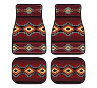 LONSANT Aztec Car Floor Mats Set of 4,Southwest Native American Tribal Aztec Navajo Striped Red Print Vehicle Front Rear Car Floor Carpets Rugs Non-Slip Car Accessories Universal Fit for Car Truck