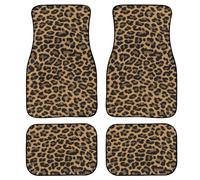 LONSANT Brown Leopard Print Car Floor Mats Set of 4,Cheetah Wild Leopard Animal Striped Print Vehicle Front Rear Carpets Mats Universal Car Rugs Cute Animal Skin Pattern Car Accessories for Car Truck