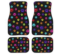 LONSANT Colorful Paw Print Car Floor Mats Set of 4,Rainbow Dog Paw Print Animal Pet Claws Vehicle Front Rear Carpets Mats Universal Car Rugs Cute Animal Footprints Car Accessories for Car SUV Truck