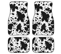 LONSANT Cow Print Car Floor Mats Set of 4,Rustic Spotted Milk Cow Fur Texture Black Cowhide Vehicle Front Rear Carpets Mats Universal Car Rugs Farmhouse Animal Skin Car Accessories for Car SUV Truck