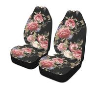 LONSANT Dark Vintage Floral Flowers Print Car Seat Covers Set of 2,Seamless Floral Pattern with Peonies Watercolor Universal Auto Front Seat Protector for Women Cute Car Accessories Fit for Car Truck