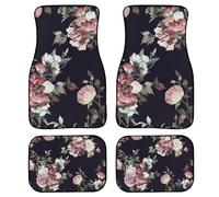 LONSANT Floral Car Floor Mats Set, Seamless Floral Pattern with Roses Watercolor Vehicle Front Rear Carpets Mats, Universal Car Rugs, Dark Vintage Flowers Print Auto Car Accessory