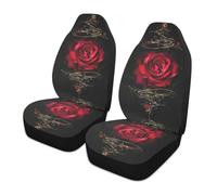 LONSANT Red Rose Car Seat Covers Set of 2,Vintage Floral Art Flower Print Universal Auto Front Seat Protector Vehicle Seat Cushion Cover for Women Decorative Car Accessories Fit for Car SUV Truck