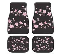 LONSANT - Set of 4 Car Mats with Cherry Blossom Print, Sakura Flower Design, Japanese Pink, for Front, Rear, Floral Decoration Mats