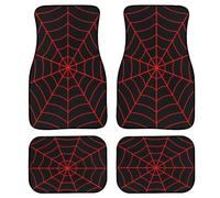 LONSANT Spider Web Car Floor Mats Set of 4,Black Background with Red Spiderweb Halloween Pattern Vehicle Front Rear Carpets Mats Universal Car Rugs Bright Cobweb Pattern Car Accessories for Car Truck