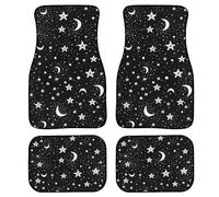 Lonsant Stars and Moons Car Floor Mats Set of 4, Doodle Night Sky Pattern with White Stars and Moons, Universal Vehicle Front Rear Carpets, Galaxy Theme Car Accessories