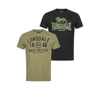 Lonsdale Men's Bangor Double Pack T-Shirt, Black/Olive, XL