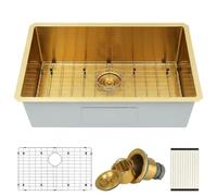 Lonsince Gold Undermount Kitchen Sink 30x18 inch,Stainless Steel Undermount Sink,Single Bowl Kitchen Sinks