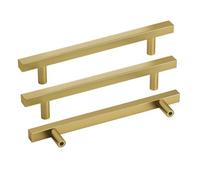 LONTAN 1 Pack Brushed Gold Cupboard Handles 192mm Kitchen Handles | stainless steel,brushed brass drawer handles for cabinet wardrobe, T-shaped square tube drawer pulls