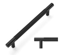 LONTAN 10 Pack Black Kitchen Cabinet Handles 160mm Hole Centers Knurled Black Cupboard Handles Aluminium Alloy