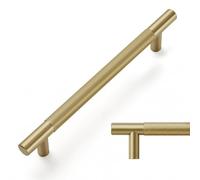 LONTAN 10 Pack Brass Kitchen Cupboard Door Handles 160mm Hole Center | Knurled Drawer Handles Brass Wardrobe Door Handles
