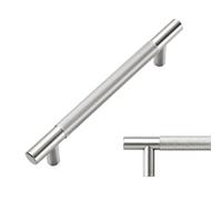 LONTAN 10 Pack Brushed Satin Nickel Kitchen Door Handles 128mm Hole Center | Brushed Satin Nickel Kitchen Cabinet Handles Silver Knurled Drawer Handles